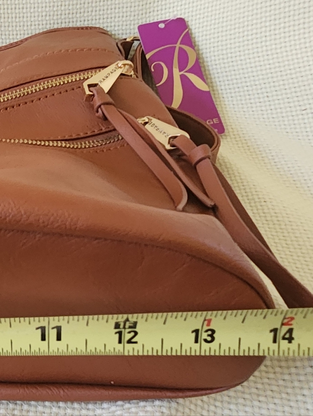 NWT Lrg Rampage Cognac Crossbody 14x14 Y2K Boho Multi Zip Whipstitch Snap Pocket - Picture 15 of 16
